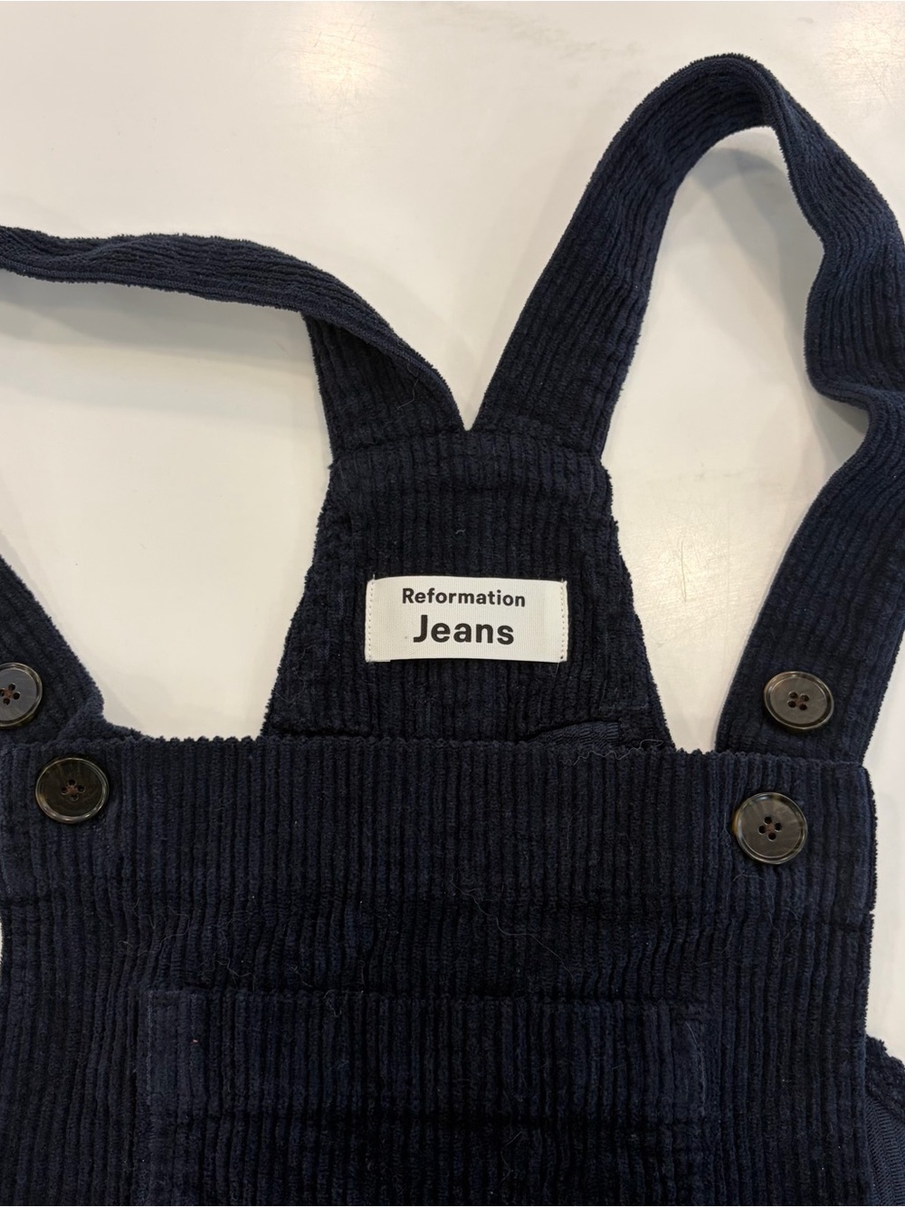 Reformation Baldwin Navy Corduroy Bibs with Front Pocket women's size 6 SO CUTE!